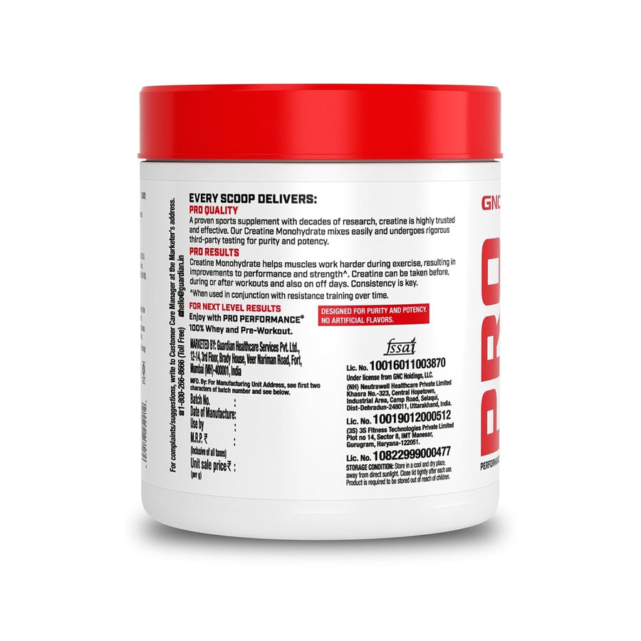 GNC Pro Performance Creatine Monohydrate – 100g | 3000mg Per Scoop | Micronised | Gluten-Free | Trusted Since 1935