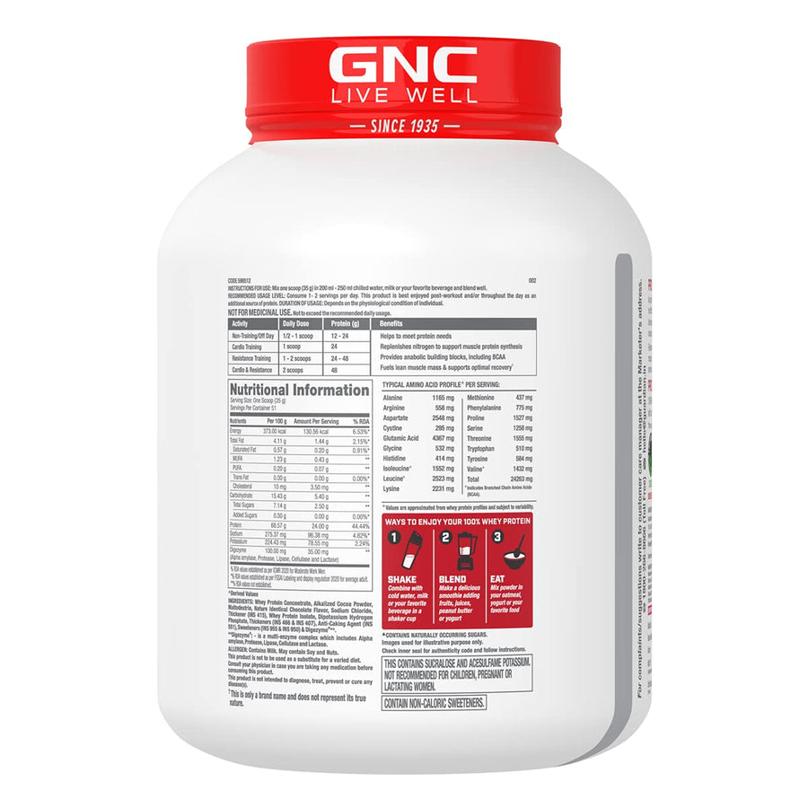 GNC Pro Performance 100% Whey Protein | 1.81kg (51 Servings) | Chocolate Fudge | 24g Protein