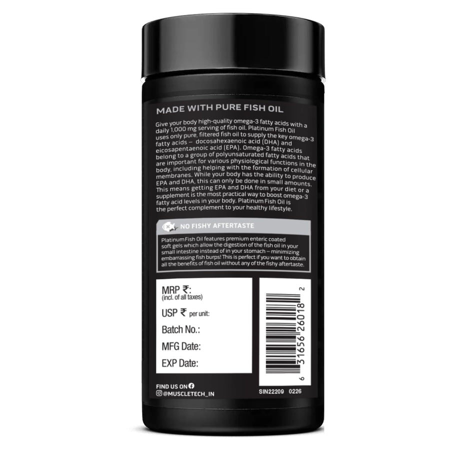 MuscleTech Platinum Fish Oil | 1000mg Omega-3 | 180mg EPA & 120mg DHA | Heart, Joints & Brain Health | 100 Softgels