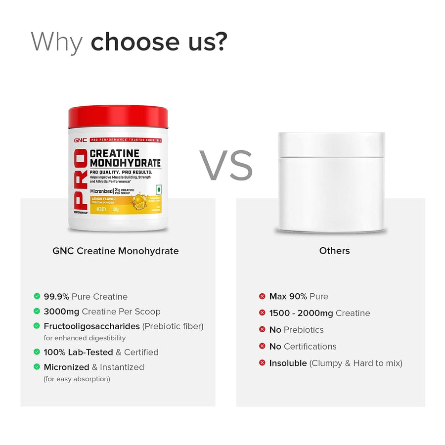 GNC Pro Performance Creatine Monohydrate – 100g | 3000mg Per Scoop | Micronised | Gluten-Free | Trusted Since 1935