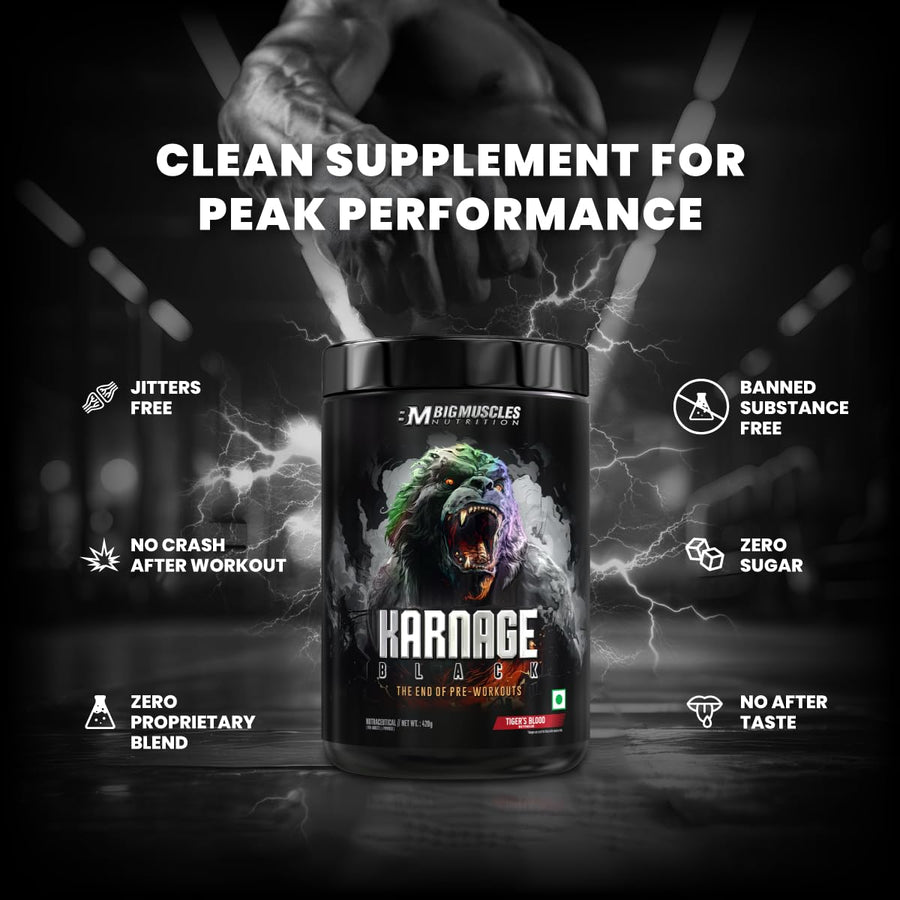 Bigmuscles Nutrition Karnage Black Pre Workout – 420g | 30 Servings | Sex On The Beach | 7000mg L-Citrulline | 150mg Natural Caffeine | 1000mg Nitrosigine® | Soy-Free, Gluten-Free