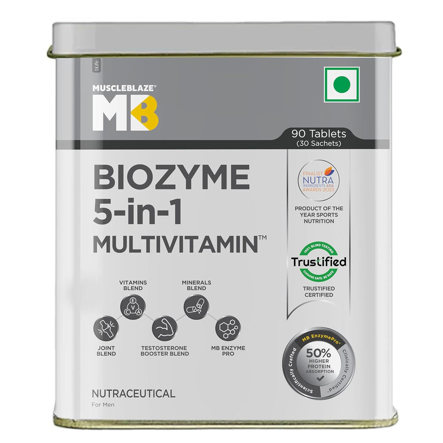 MuscleBlaze Biozyme Daily Multivitamin | 90 Tablets | 5-in-1 Supplement