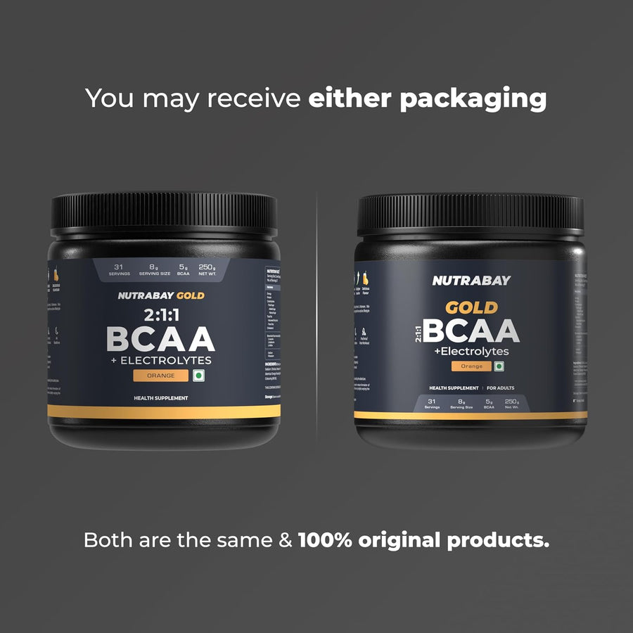 Nutrabay Gold BCAA 2:1:1 with Electrolytes | 250g (31 Servings) Orange 5g BCAA
