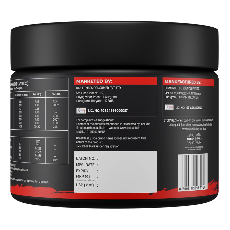 Beastlife Beast Mode Pre Workout – 105g | Fruit Punch | 30 Servings | 200mg Caffeine | 2500mg Beta-Alanine | 2000mg Citrulline | 500mg Betaine | Pump, Energy & Focus
