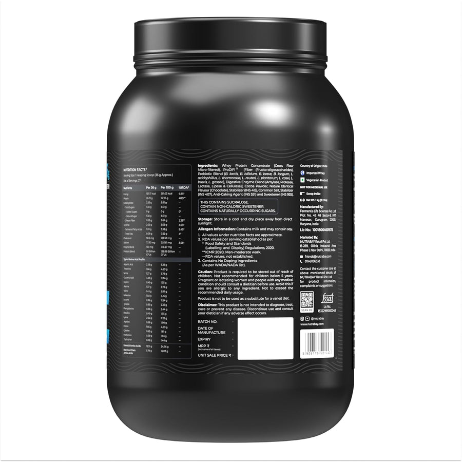 Nutrabay BioAbsorb Whey Protein Powder | 1kg (27 Servings) | Milk Chocolate | 26g Protein