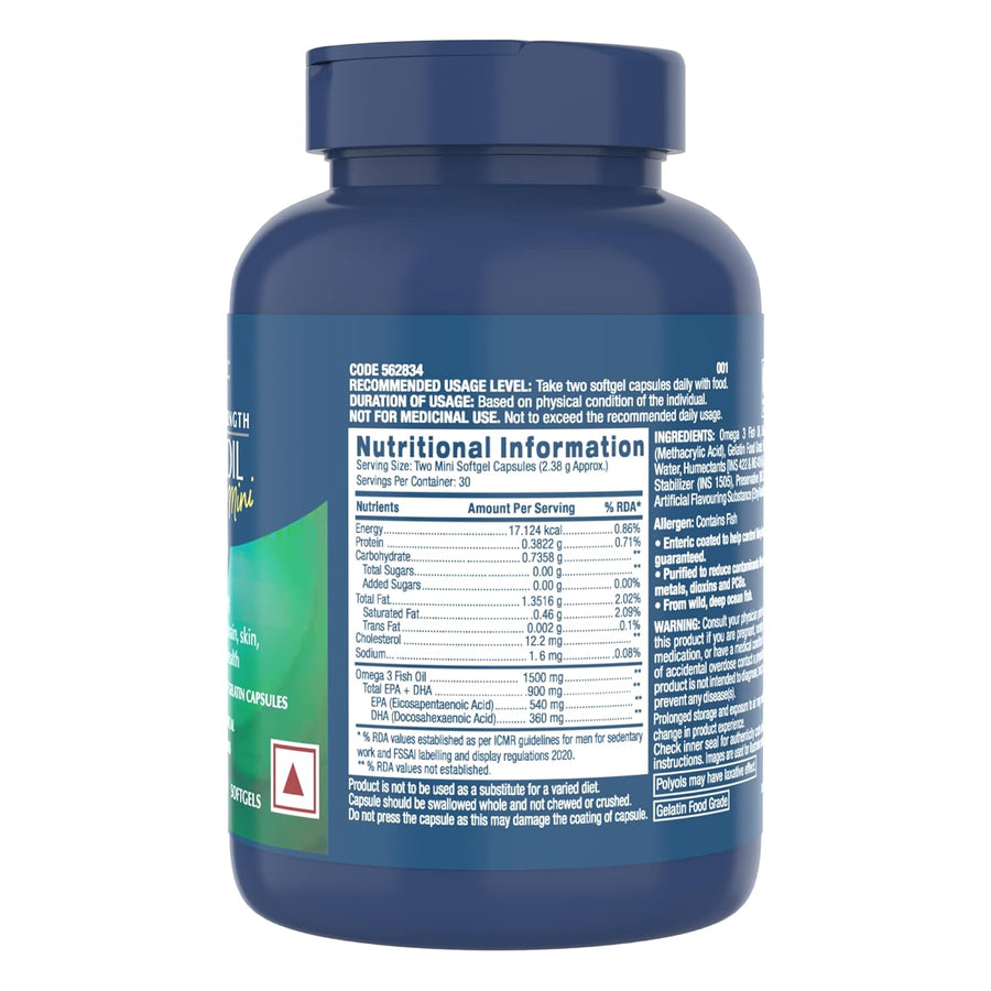 GNC Triple Strength Fish Oil Mini | 1500mg Omega-3 | 60 Mini Softgels | 540mg EPA & 360mg DHA | Formulated in USA