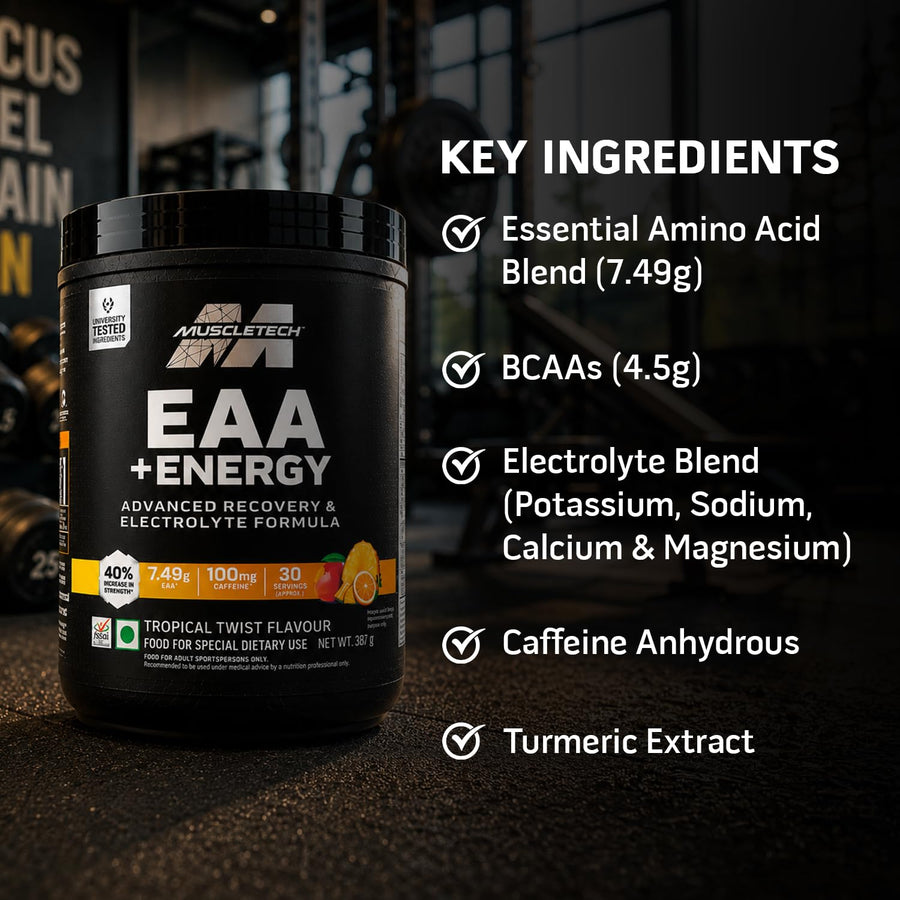 MuscleTech EAA + Energy | 30 Servings | Tropical Twist | 7.4g EAA
