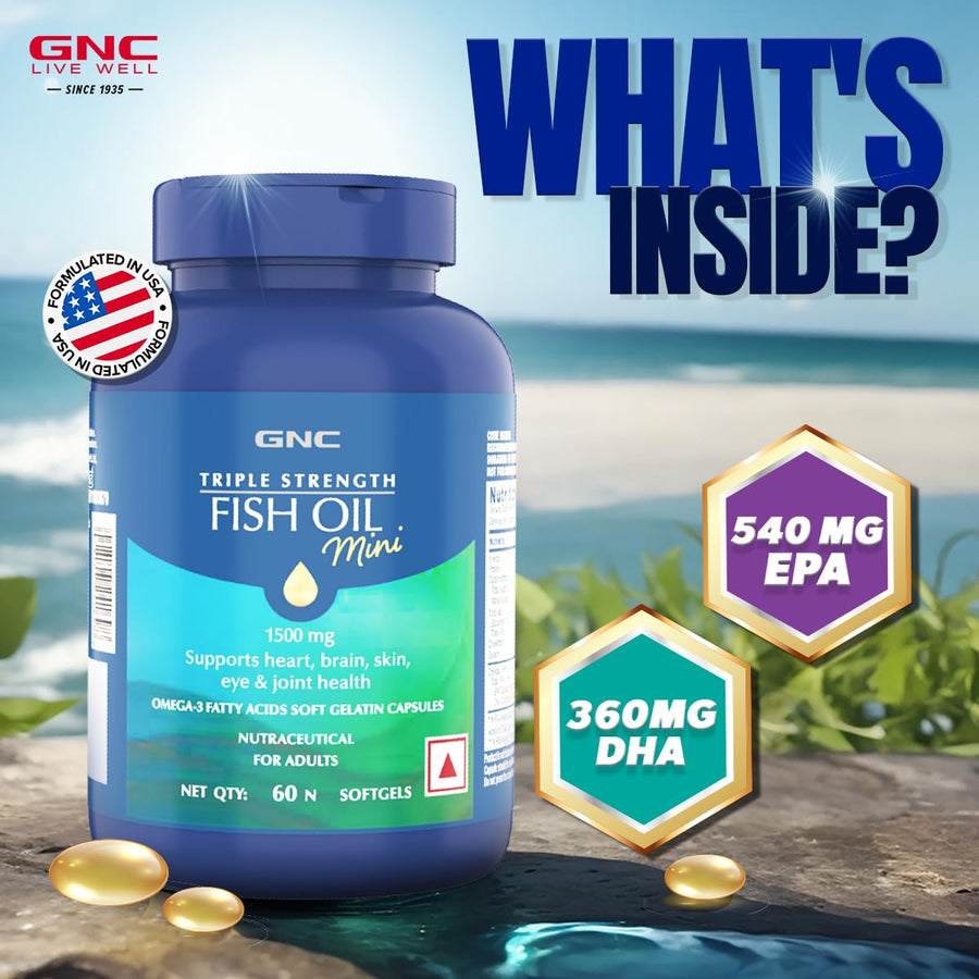 GNC Triple Strength Fish Oil Mini | 1500mg Omega-3 | 60 Mini Softgels | 540mg EPA & 360mg DHA | Formulated in USA