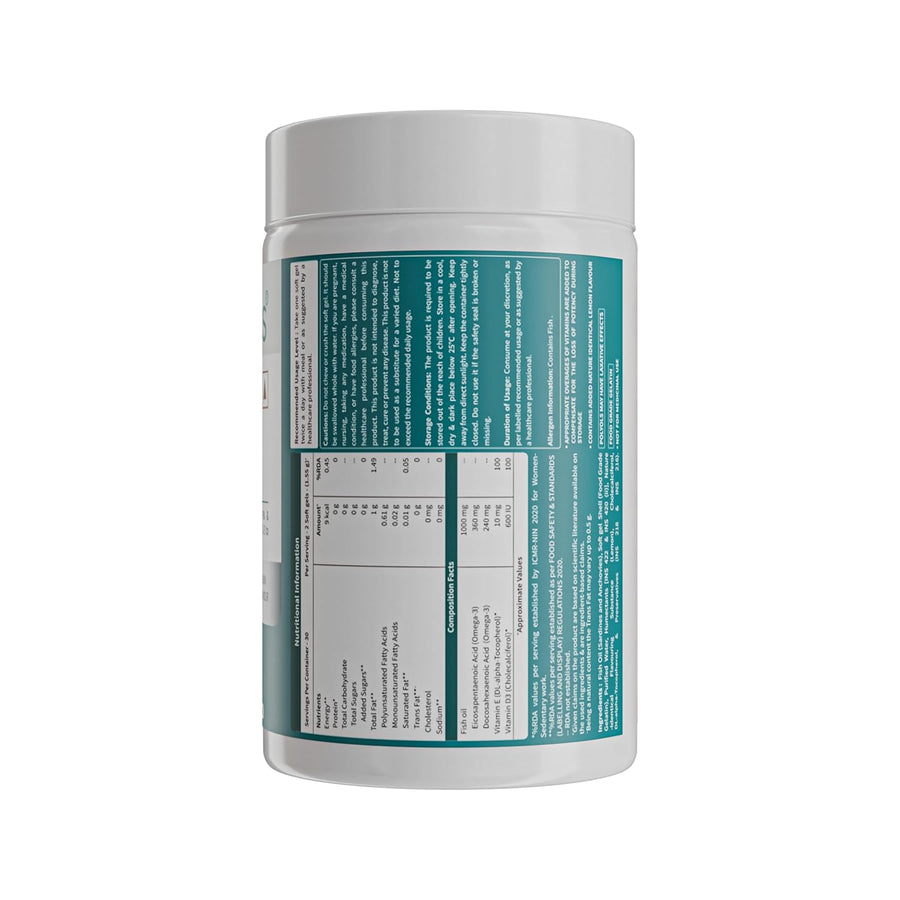 Neuherbs Mini Deep Sea Fish Oil | 1000mg Omega-3 | EPA 360mg & DHA 240mg | Vitamin E & D3 | Heart, Brain, Muscle & Joint Health | Lemon Flavour | 60 Softgels