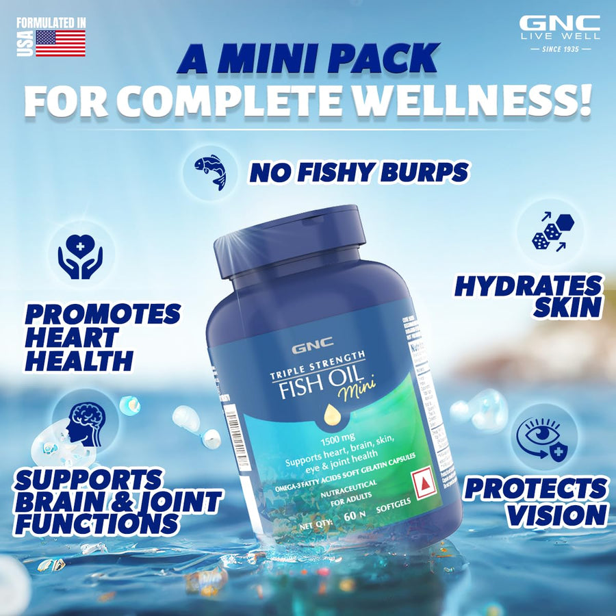 GNC Triple Strength Fish Oil Mini | 1500mg Omega-3 | 60 Mini Softgels | 540mg EPA & 360mg DHA | Formulated in USA