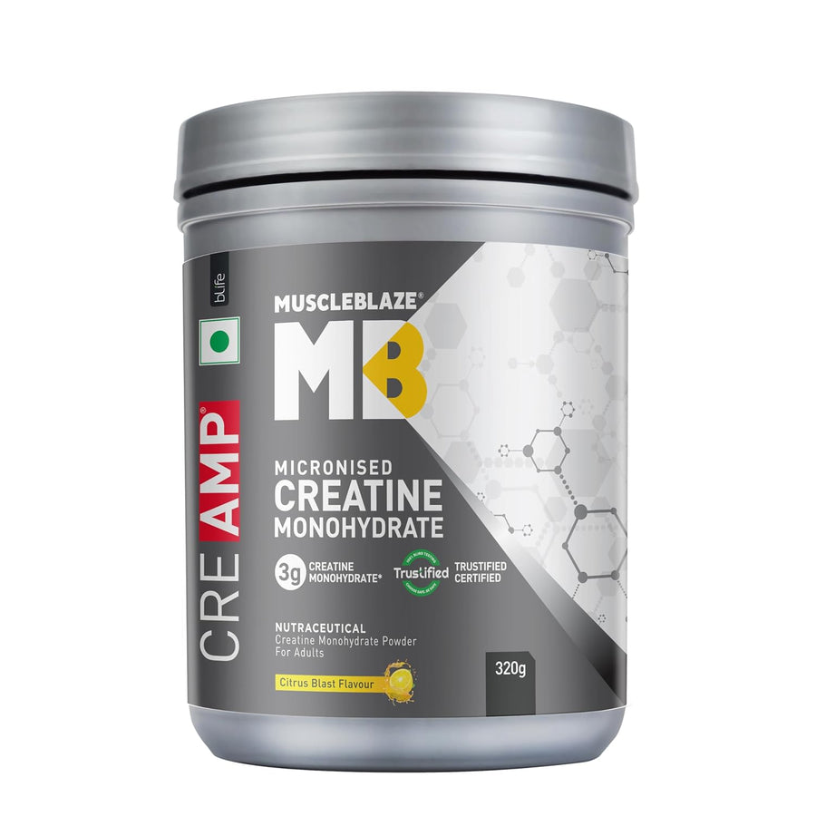 MuscleBlaze CreAMP Creatine Monohydrate | 320g (80 Servings) | Citrus Blast | 4g Creatine