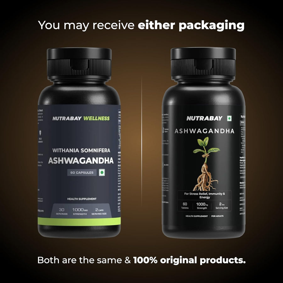 Nutrabay Wellness Ashwagandha Extract Tablet | 1000mg Withania Somnifera | Energy, Stamina, Immunity | Anxiety & Stress Relief | 60 Veg Tablets