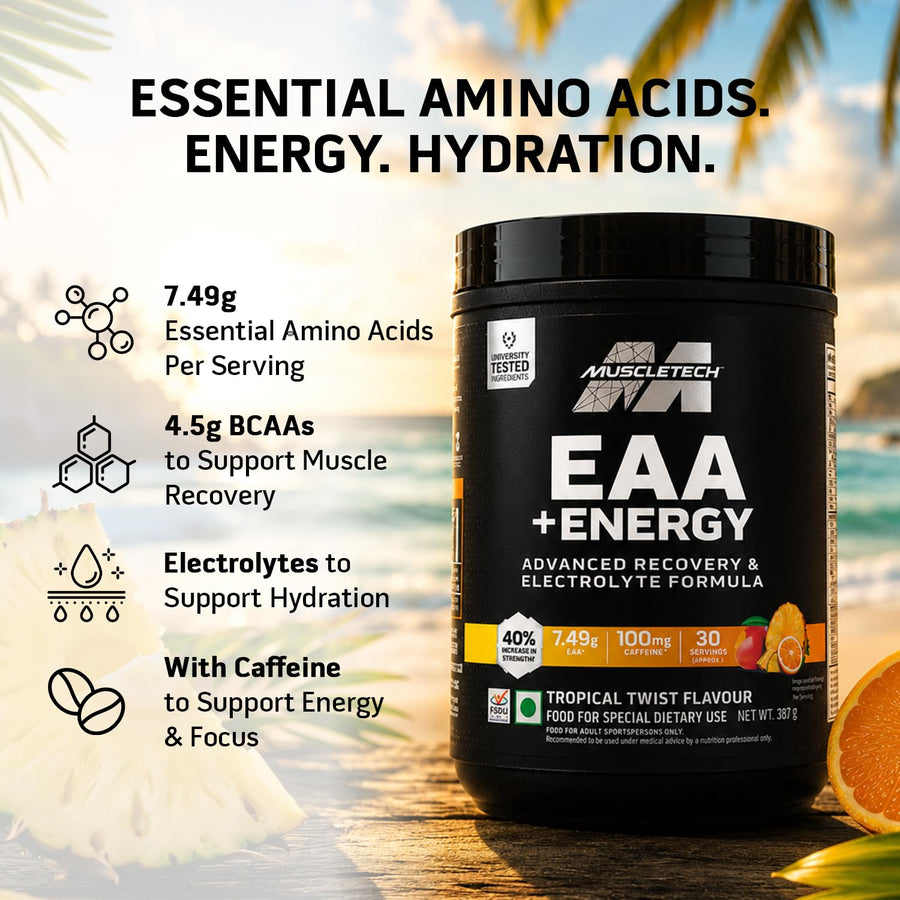MuscleTech EAA + Energy | 30 Servings | Tropical Twist | 7.4g EAA