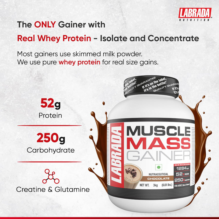 Labrada Muscle Mass Gainer | 3kg (9 Servings) | Chocolate | 52g Protein