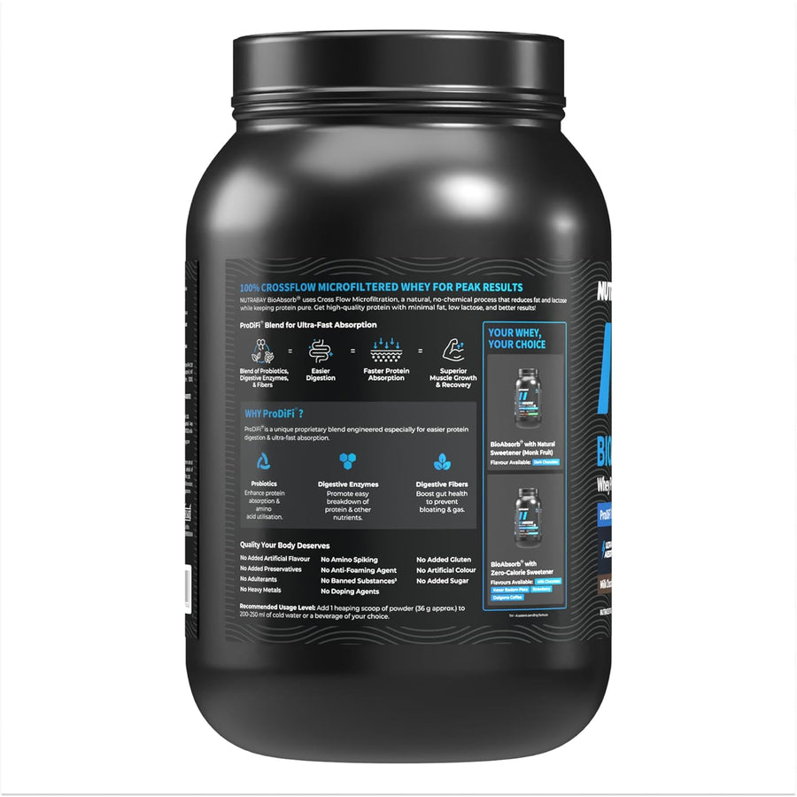 Nutrabay BioAbsorb Whey Protein Powder | 1kg (27 Servings) | Milk Chocolate | 26g Protein