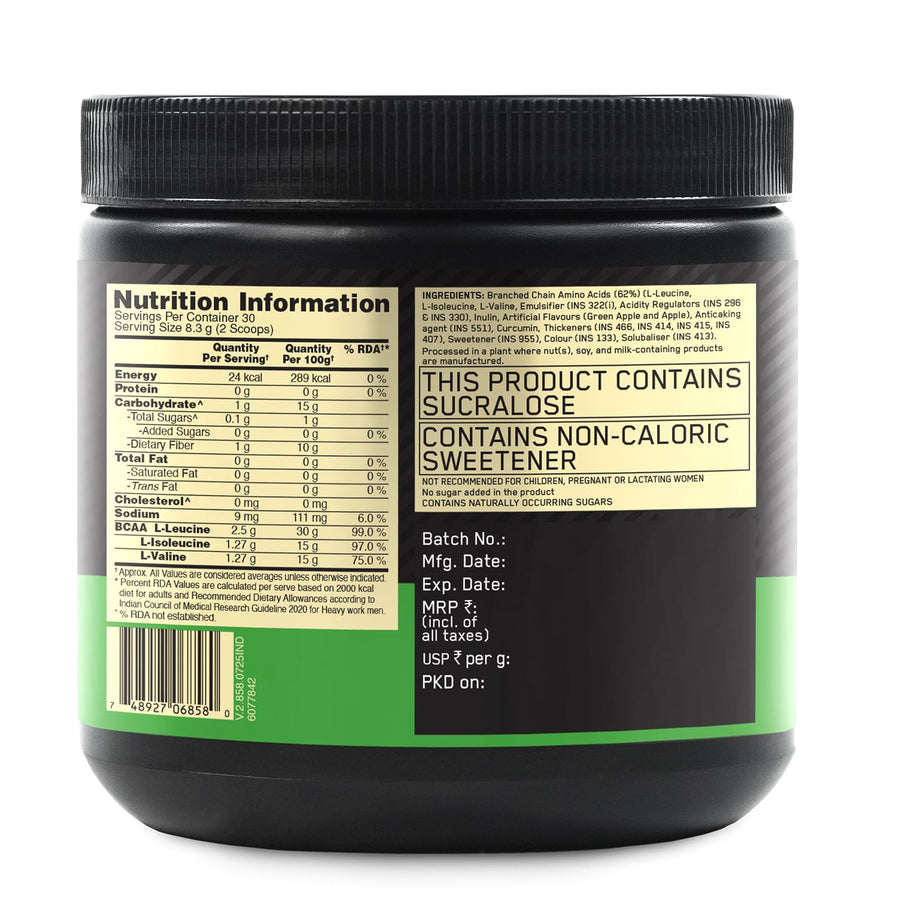Optimum Nutrition BCAA 5000 Powder | 250g (30 Servings) | Green Apple | 5g BCAAs