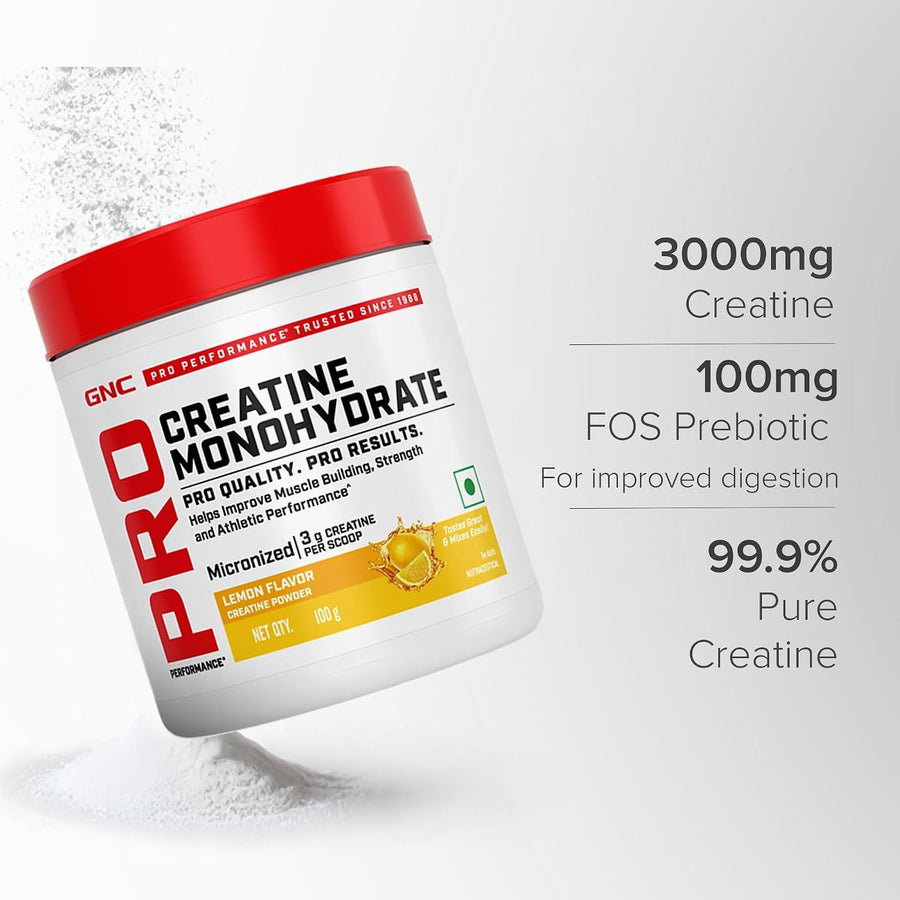 GNC Pro Performance Creatine Monohydrate – 100g | 3000mg Per Scoop | Micronised | Gluten-Free | Trusted Since 1935