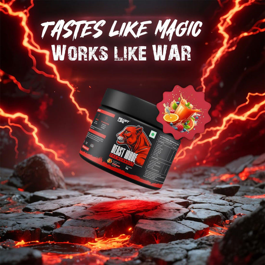 Beastlife Beast Mode Pre Workout – 105g | Fruit Punch | 30 Servings | 200mg Caffeine | 2500mg Beta-Alanine | 2000mg Citrulline | 500mg Betaine | Pump, Energy & Focus