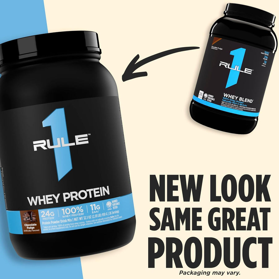 Rule1 1 R1 Whey Blend, Strawberries & Creme - 1.96 lbs Powder - 24g Whey Concentrates, Isolates & Hydrolysates with Naturally Occurring EAAs & BCAAs - 27 Servings