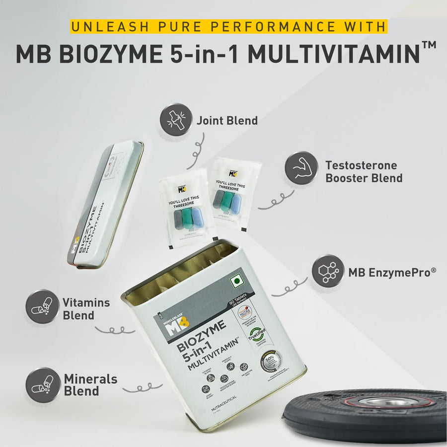 MuscleBlaze Biozyme Daily Multivitamin | 90 Tablets | 5-in-1 Supplement