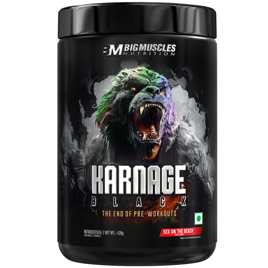 Bigmuscles Nutrition Karnage Black Pre Workout – 420g | 30 Servings | Sex On The Beach | 7000mg L-Citrulline | 150mg Natural Caffeine | 1000mg Nitrosigine® | Soy-Free, Gluten-Free