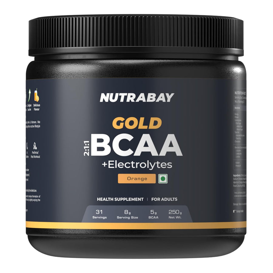 Nutrabay Gold BCAA 2:1:1 with Electrolytes | 250g (31 Servings) Orange 5g BCAA