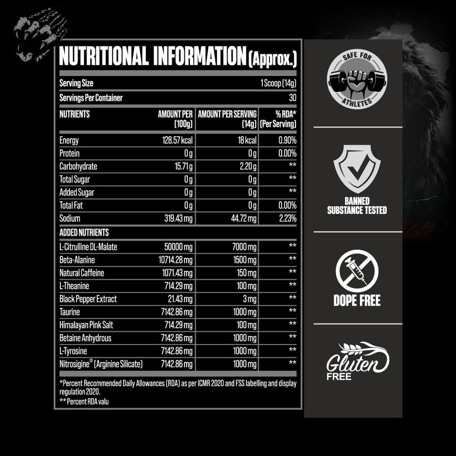 Bigmuscles Nutrition Karnage Black Pre Workout – 420g | 30 Servings | Sex On The Beach | 7000mg L-Citrulline | 150mg Natural Caffeine | 1000mg Nitrosigine® | Soy-Free, Gluten-Free