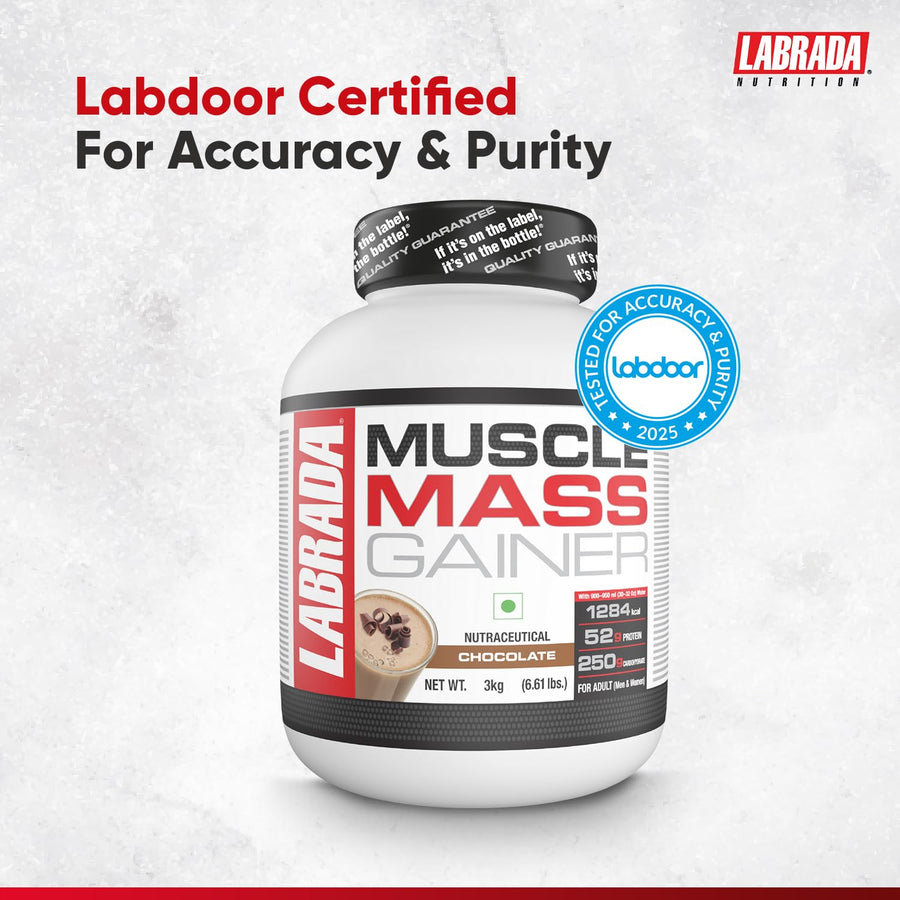 Labrada Muscle Mass Gainer | 3kg (9 Servings) | Chocolate | 52g Protein