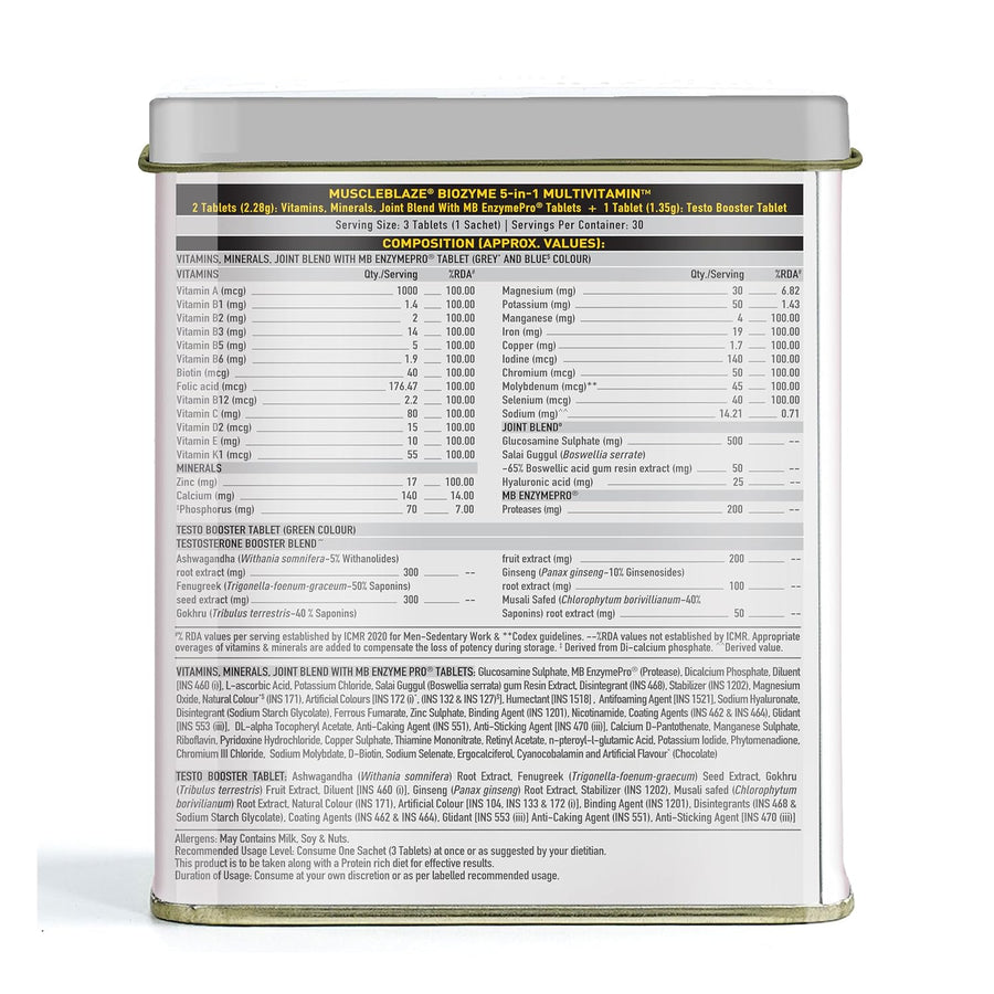 MuscleBlaze Biozyme Daily Multivitamin | 90 Tablets | 5-in-1 Supplement