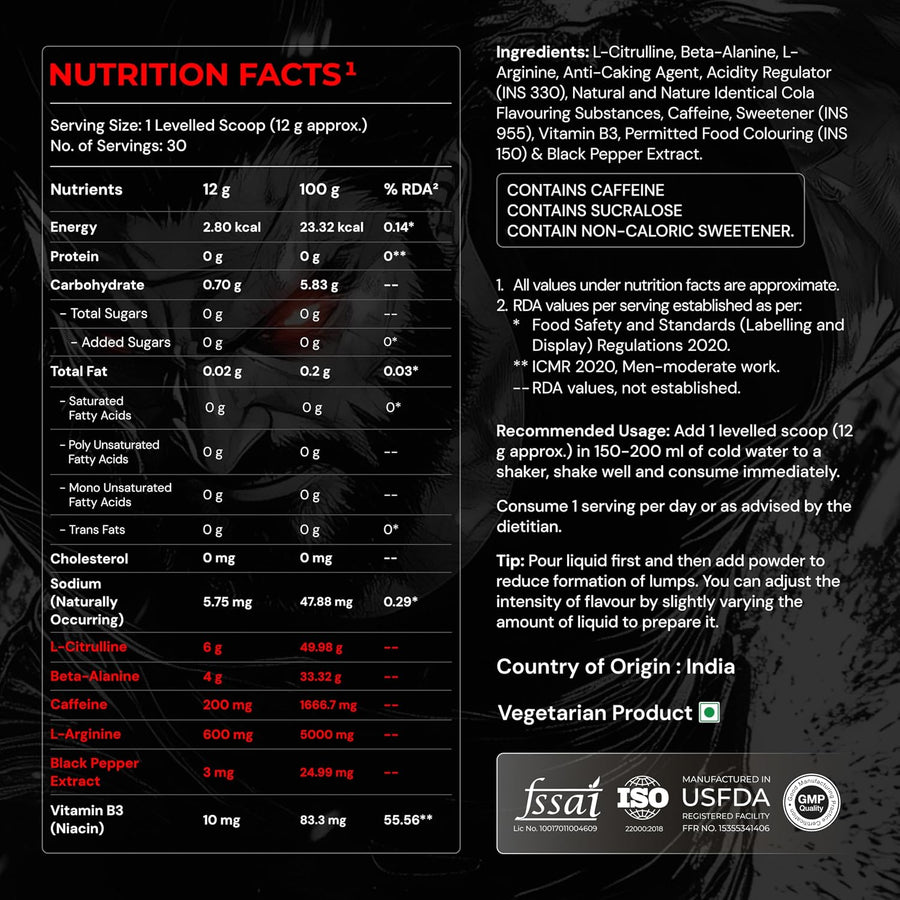 Nutrabay RageX Pre-Workout | 360g (30 Servings) | Cola | 200mg Caffeine