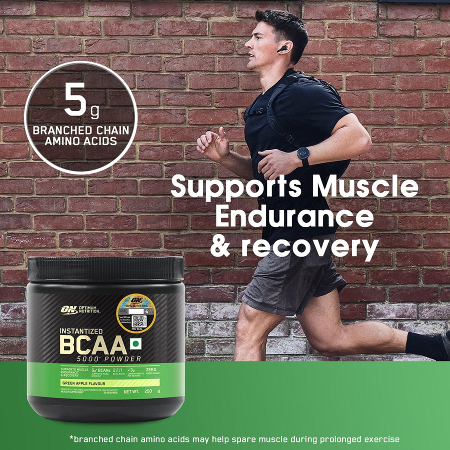 Optimum Nutrition BCAA 5000 Powder | 250g (30 Servings) | Green Apple | 5g BCAAs