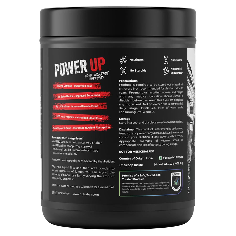 Nutrabay RageX Pre-Workout | 360g (30 Servings) | Cola | 200mg Caffeine