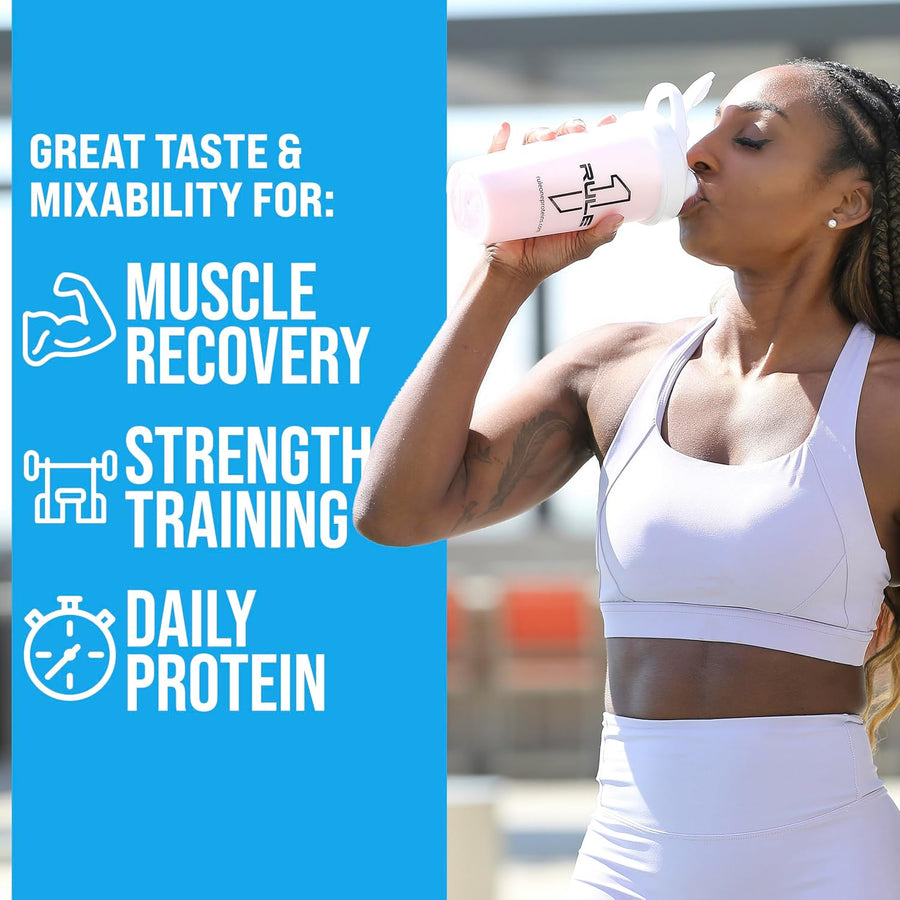 Rule1 1 R1 Whey Blend, Strawberries & Creme - 1.96 lbs Powder - 24g Whey Concentrates, Isolates & Hydrolysates with Naturally Occurring EAAs & BCAAs - 27 Servings