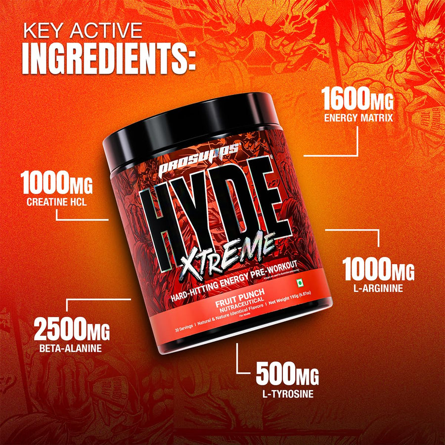 ProSupps HYDE Xtreme | 30 Servings | Fruit Punch | Hard-Hitting Energy Pre-Workout