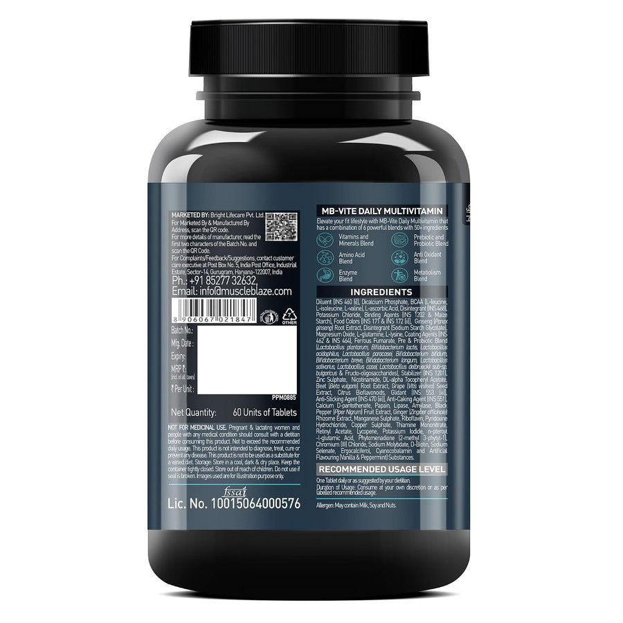 MuscleBlaze MB-Vite Daily Multivitamin | 60 Tablets | Daily Multivitamin | 51 Ingredients