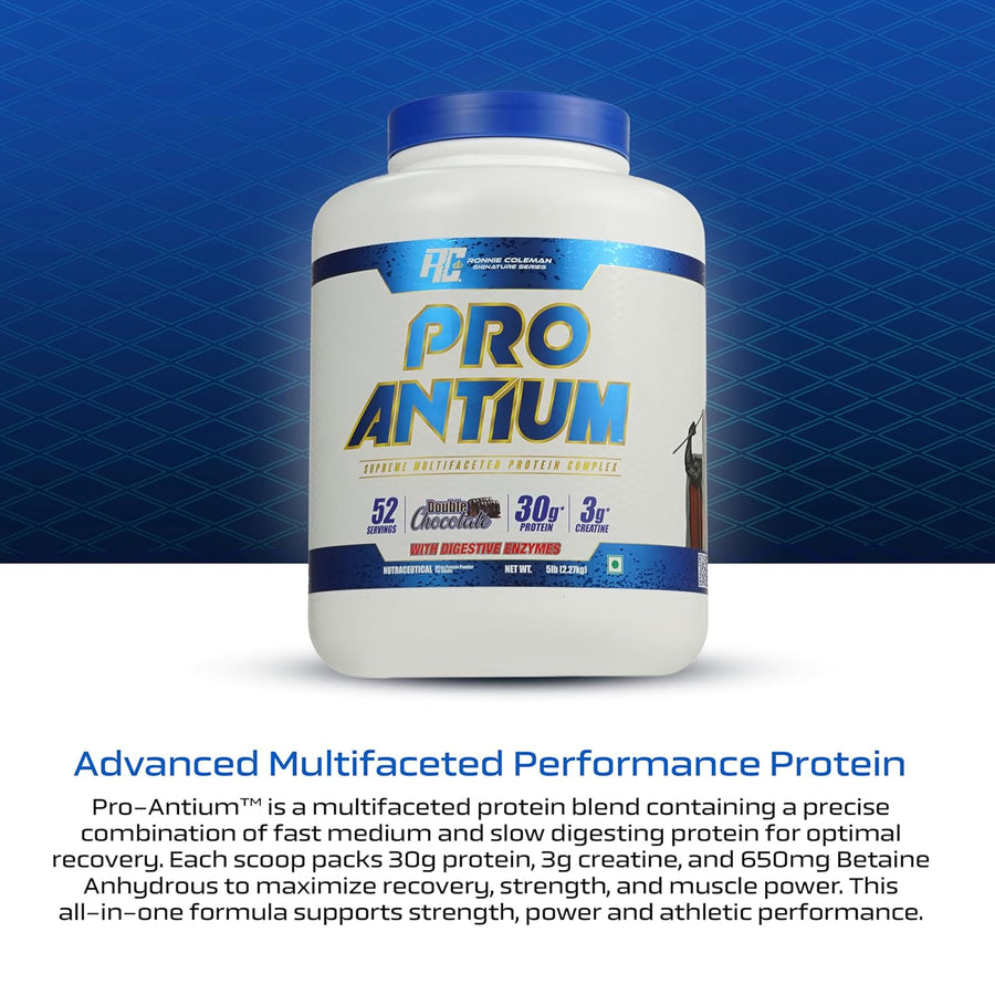 Ronnie Coleman Signature Series Pro-Antium Whey Protein – 2.27kg (5 Lbs) | Cookies and Cream | 52 Servings | 30g Protein | Supreme Multifaceted Protein Complex | With Digestive Enzymes & 3g Creatine