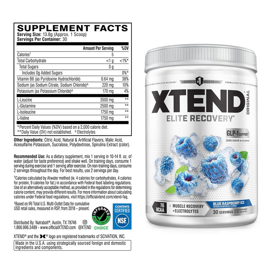 Scivation Xtend Original BCAA | 402g (30 Servings) | Blue Raspberry Ice | 7g BCAAs