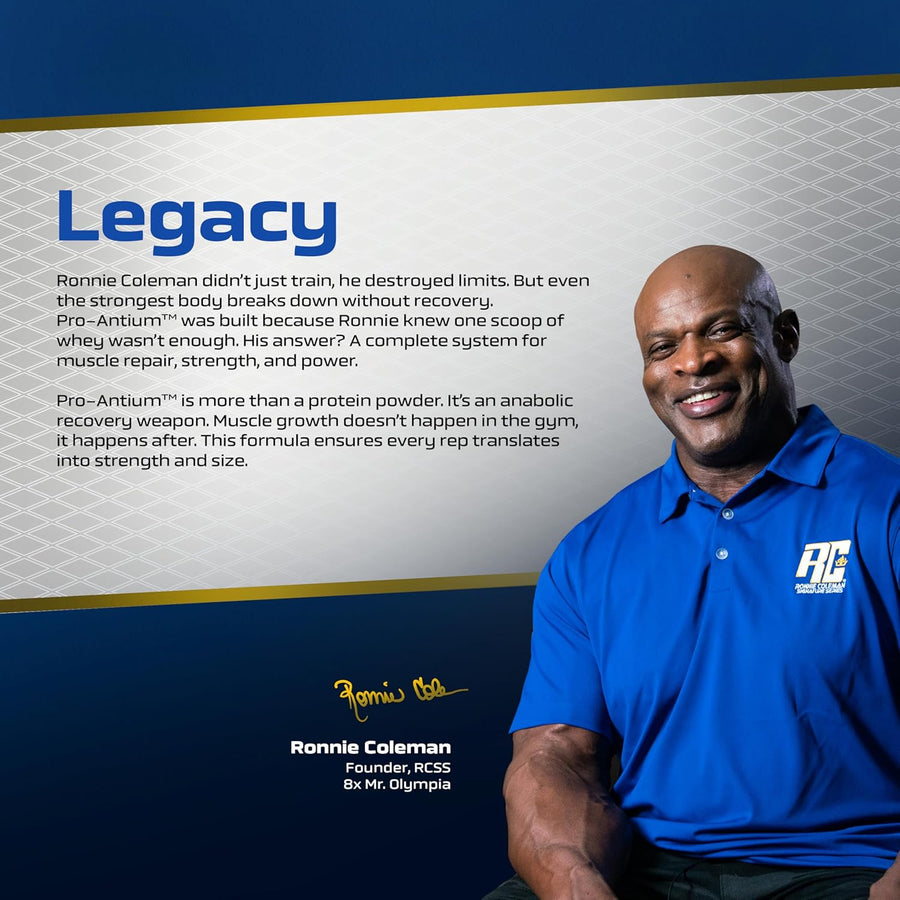 Ronnie Coleman Signature Series Pro-Antium Whey Protein – 2.27kg (5 Lbs) | Cookies and Cream | 52 Servings | 30g Protein | Supreme Multifaceted Protein Complex | With Digestive Enzymes & 3g Creatine