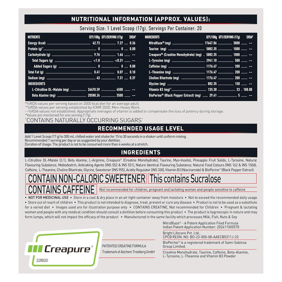 MuscleBlaze Pre Workout WrathX – 540g | Fruit Fury | 30 Servings | 8000mg L-Citrulline | 1500mg NitroBlaze® | 1000mg Creapure® Creatine | 200mg Caffeine + EnXtra® | Trustified Certified, Dope Free