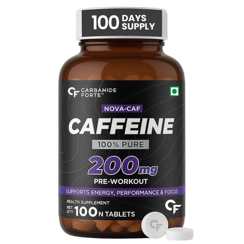 Carbamide Forte Caffeine Tablets | Pre Workout For Men & Women | 200mg Caffeine Pills | 100 Veg Tablets