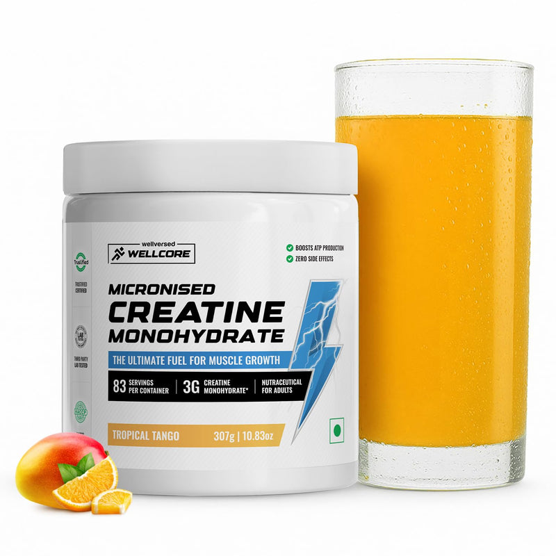 Wellcore Pure Micronised Creatine | 307g (83 Servings) | Tropical Tango | 3g Creatine Monohydrate