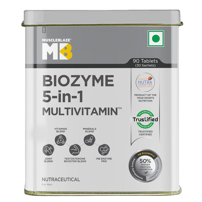 MuscleBlaze Biozyme Daily Multivitamin | 90 Tablets | 5-in-1 Supplement
