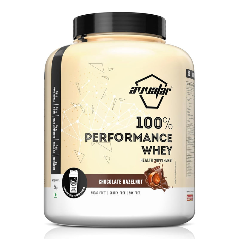 avvatar Performance Whey Protein | 2Kg | Chocolate Hazelnut | 26g Protein | 57 Servings