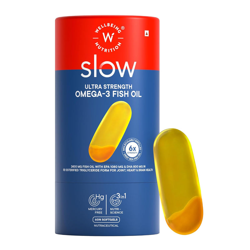 Wellbeing Nutrition Slow 6x Strength Omega 3 Fish Oil with Curcumin - 60 Capsules