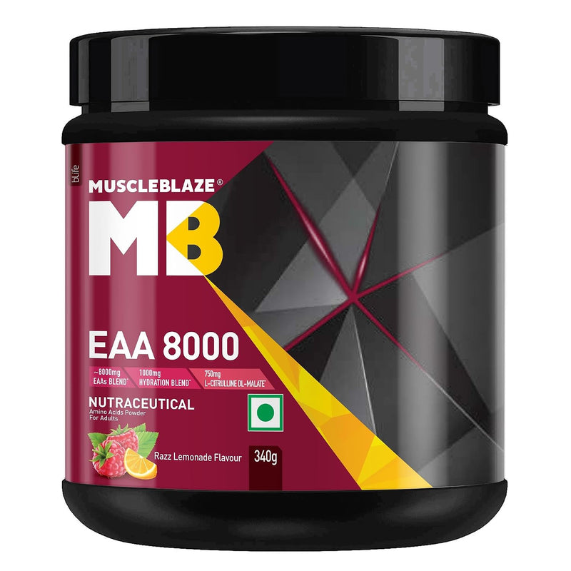 MuscleBlaze EAA 8000 | 340g (25 Servings) | Razz Lemonade | 8000mg EAAs