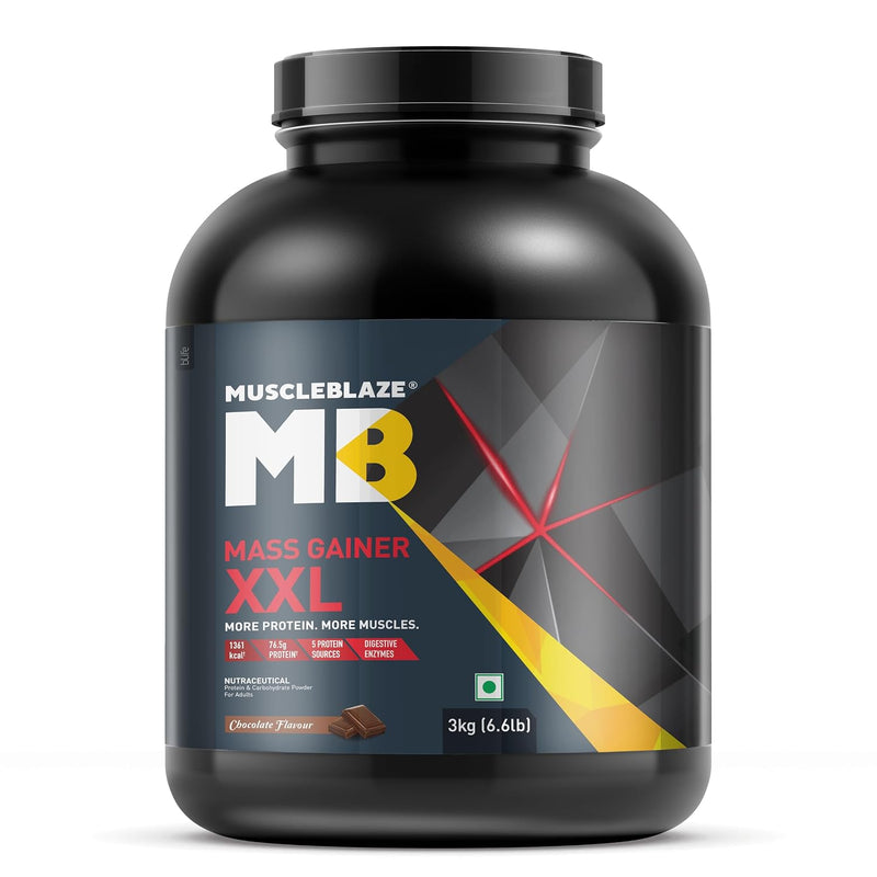 MuscleBlaze Mass Gainer XXL | 3kg (30 Servings) | Chocolate | 18g Protein