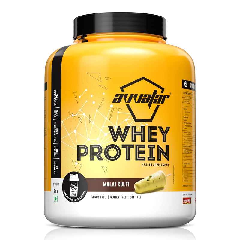 avvatar Whey Protein | 2Kg | Malai Kulfi | 28g Protein | 57 Servings | Isolate & Concentrate Blend