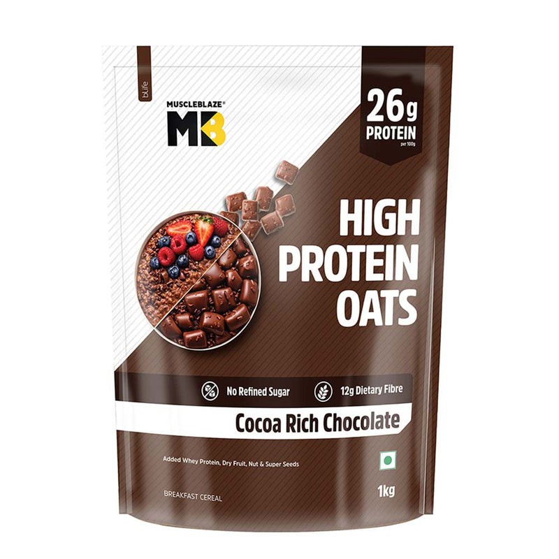 MuscleBlaze High Protein Oats – 1kg, 26g Protein, Cocoa Rich Chocolate