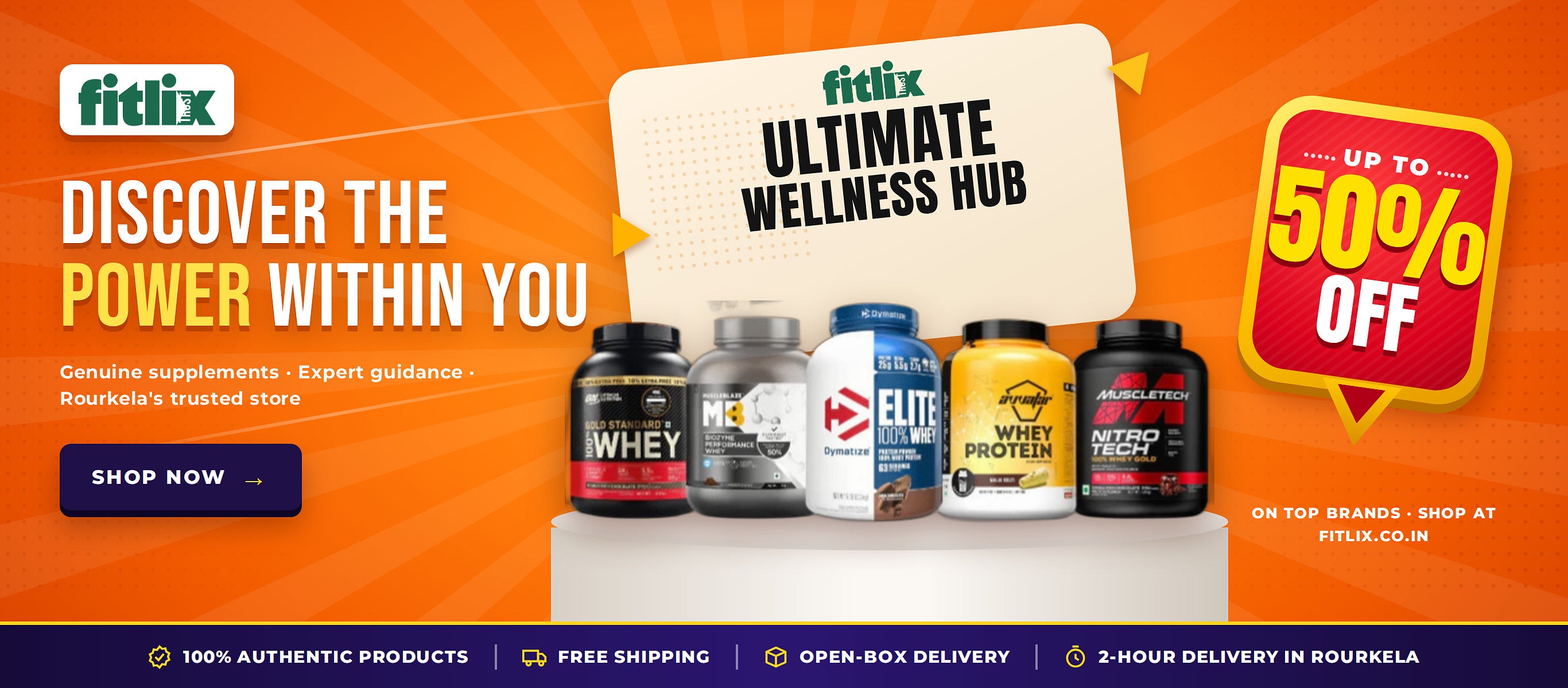 FITLIX Ultimate Wellness Hub: discover the power within you. Up to 50% off top brands. 100% authentic products, free shipping, open-box delivery, 2-hour delivery in Rourkela.