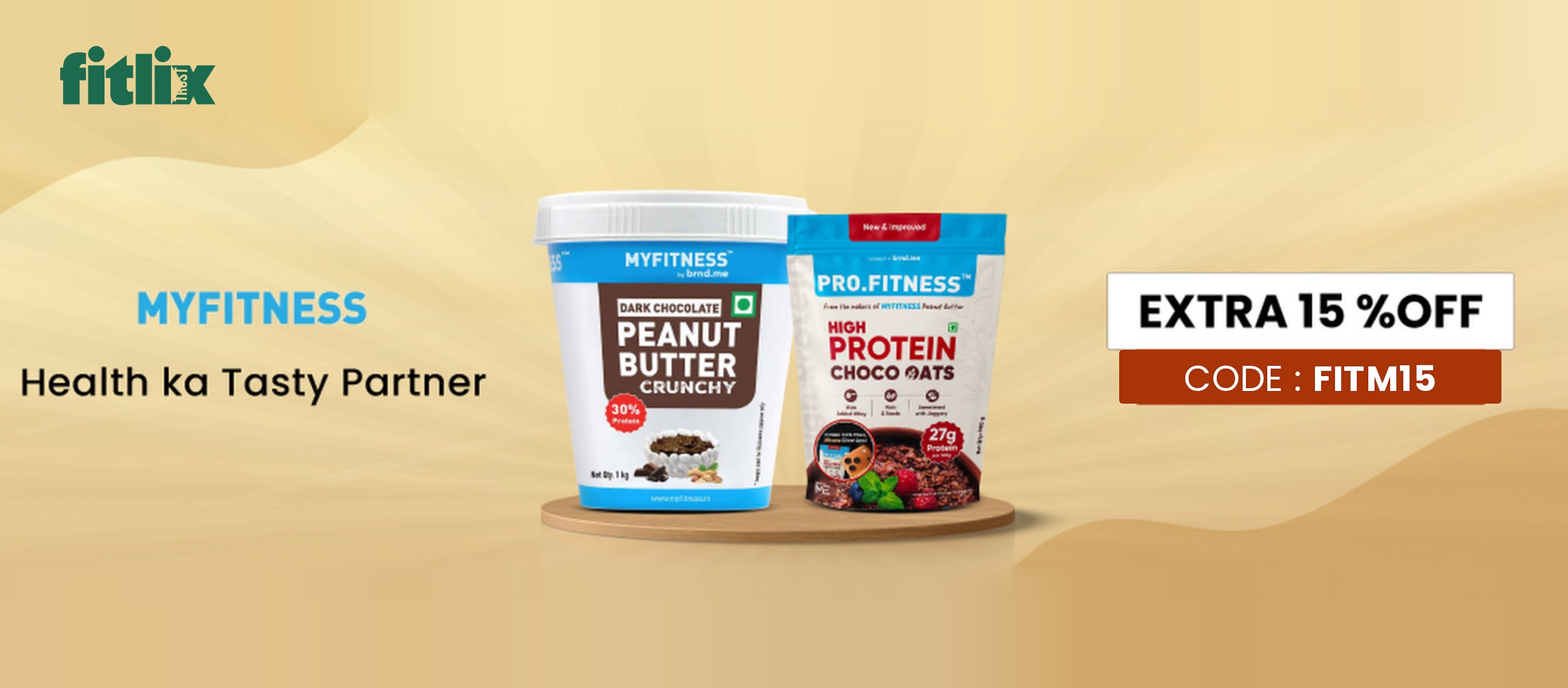 MyFitness, health ka tasty partner: dark chocolate crunchy peanut butter and Pro.Fitness high protein choco oats. Extra 15% off with code FITM15.